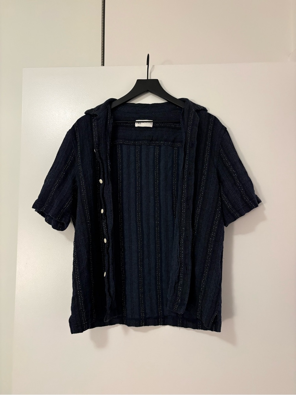 Zara Dark Navy Textured Knit Shirt